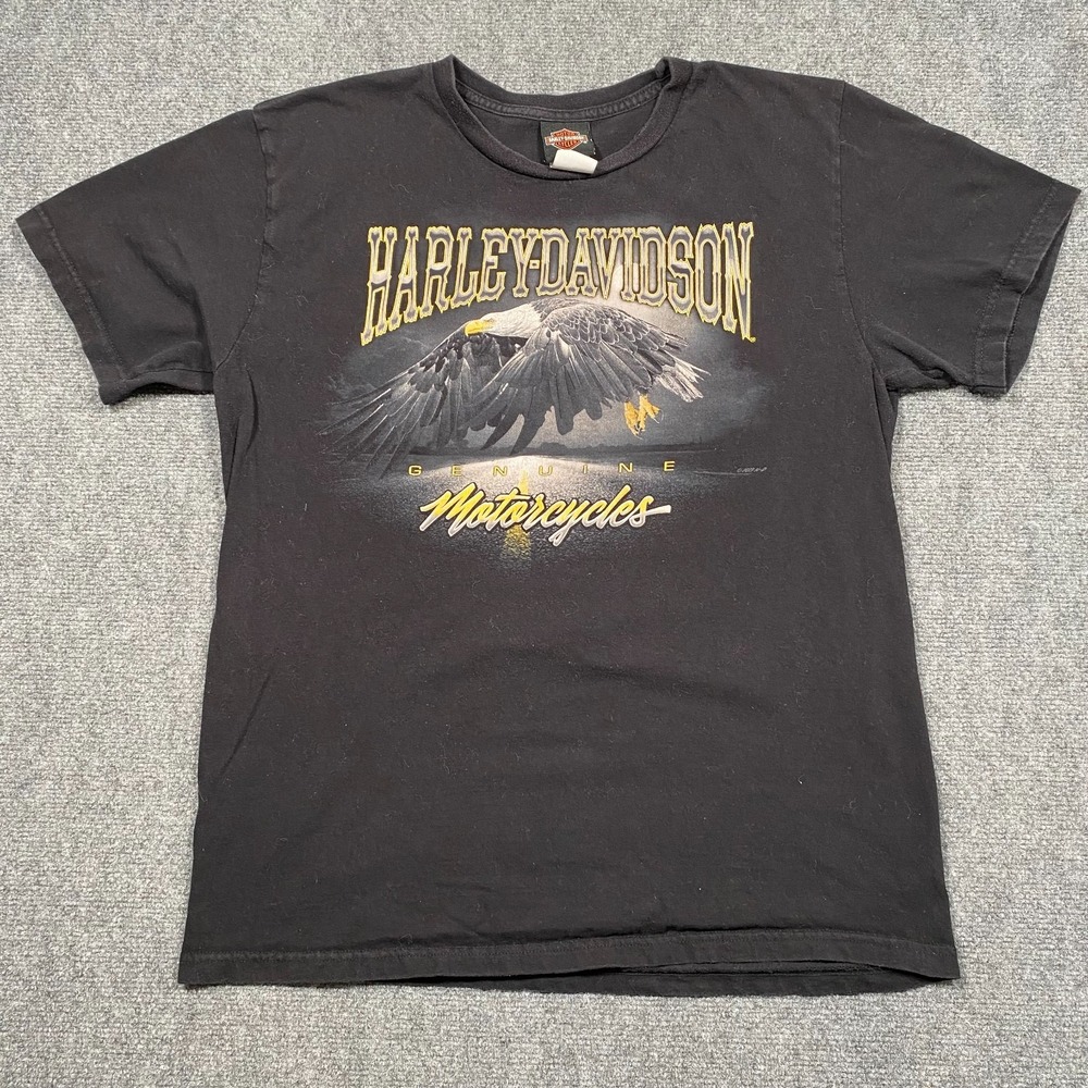 Harley-Davidson Eagle T-Shirt Large Black USA Made Milwaukee WI Back Graphic
